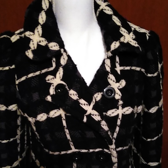 Elevenses Anthropologie Black and White Plaid Coat - Picture 2 of 4